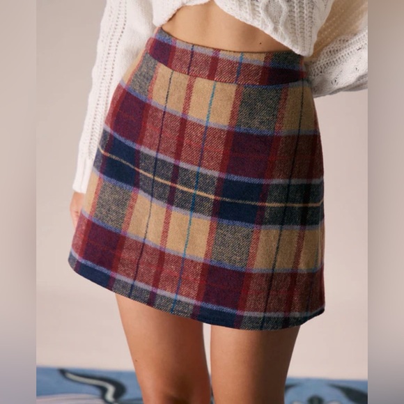 RIHOAS Dresses & Skirts - NWT RIHOAS Red Plaid Zipper Fly Tweed Flannel A-Line Mini Skirt